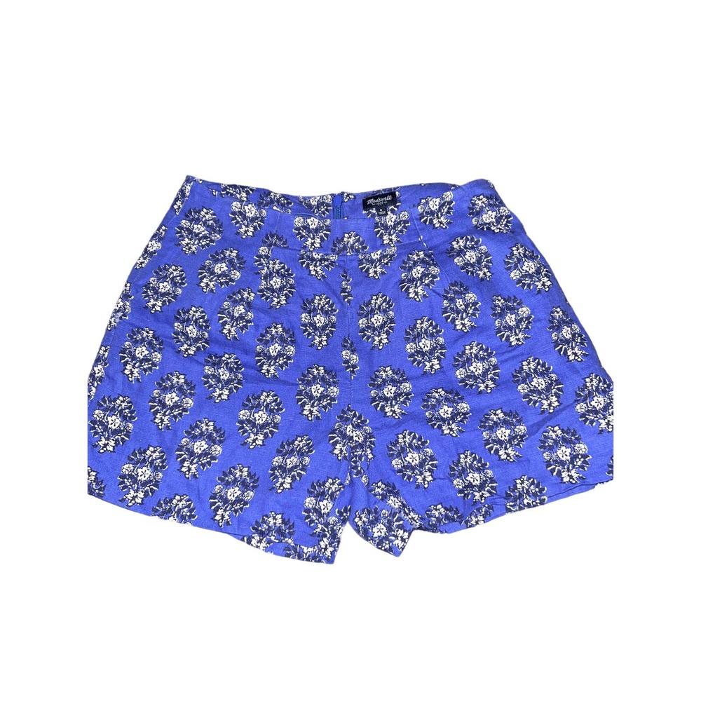 MADEWELL Floral Woodcut Deck Shorts Linen Cotton Blue Pockets Floral Printed